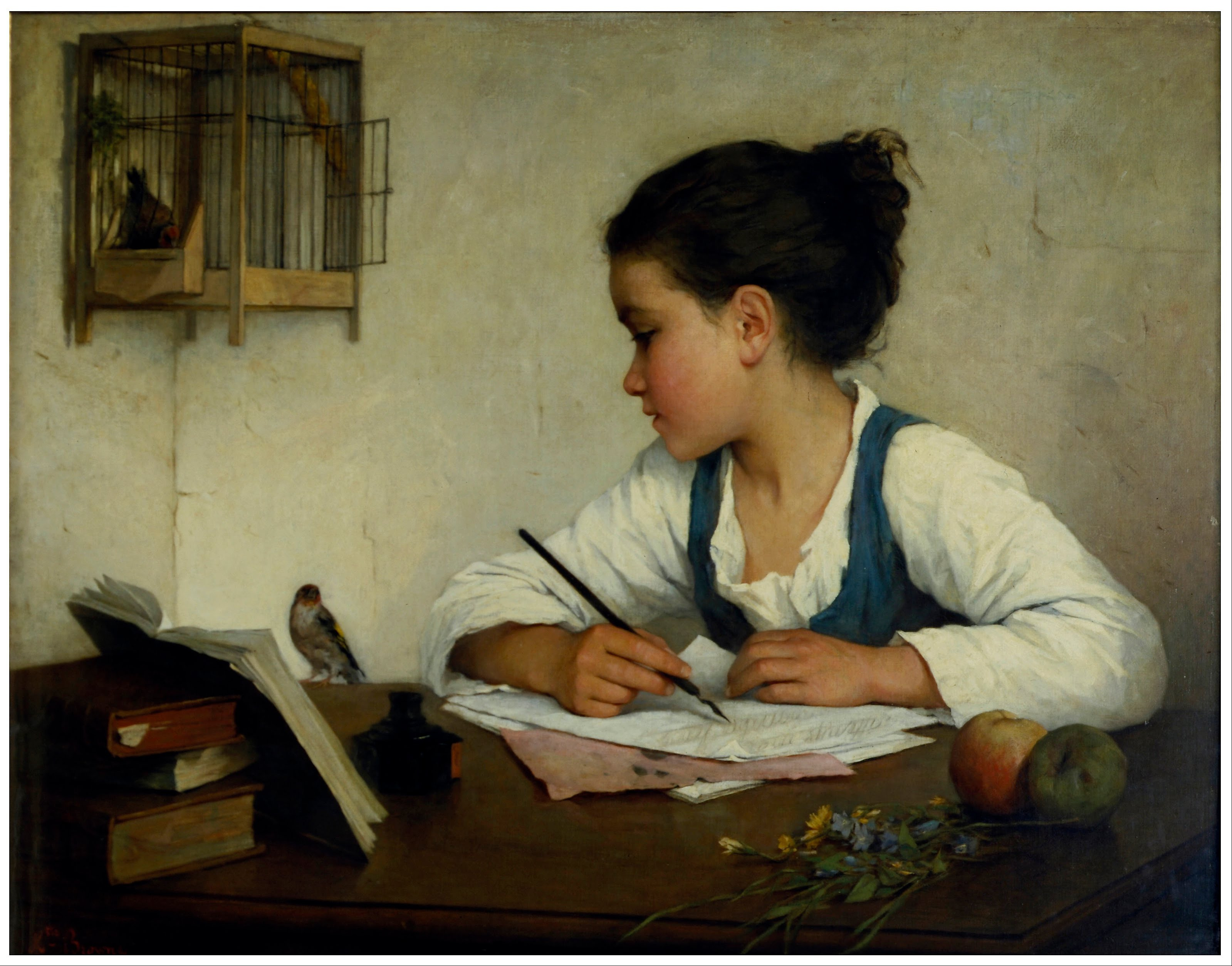 "A Girl Writing", por Henriette Browne.